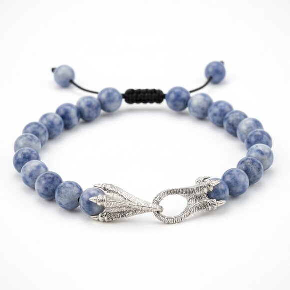 Goth Punk Biker Style Blue Stone Beaded Bracelet Men's Dragon Claw Jewelry - Picture 1 of 5